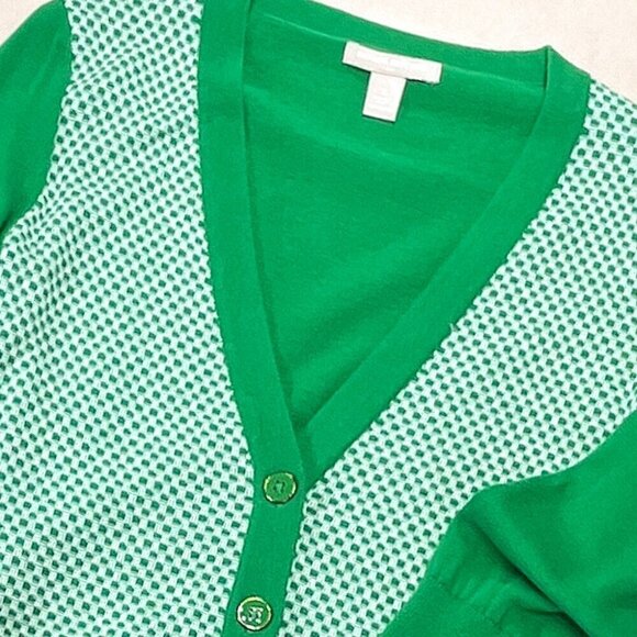 Banana Republic Green and White V Neck Textured Cardigan #399111-00, Size: S - Picture 2 of 11